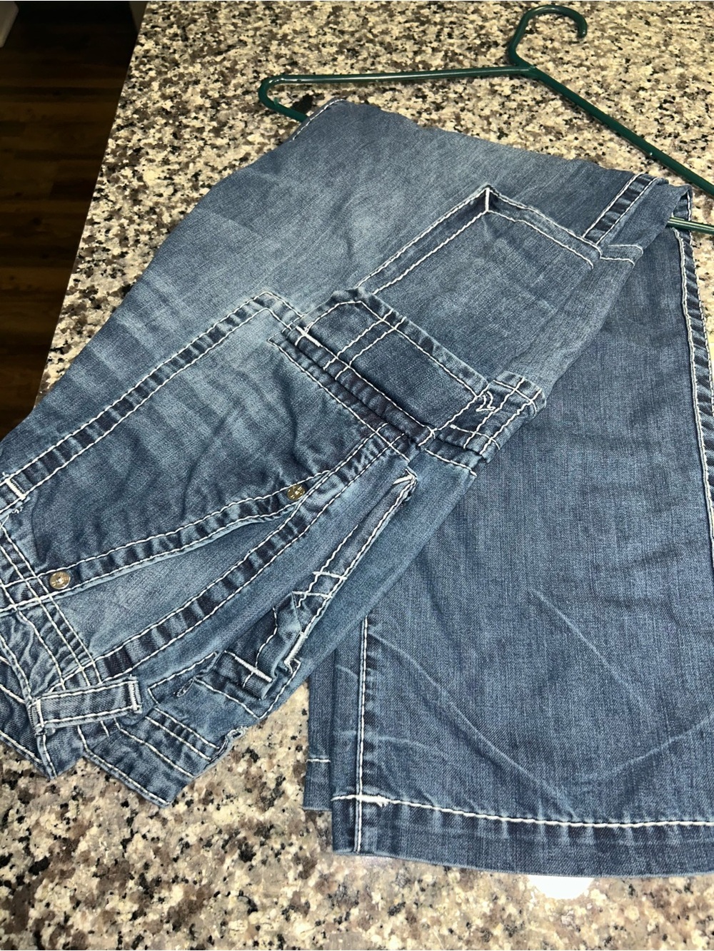 True Religion Women's Boot Cut Jeans in Blue with Contrast Stitching